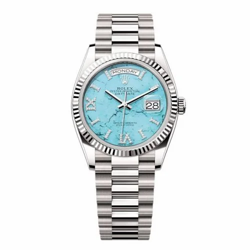 Rolex Day-Date 36 White Gold - Fluted / Turquoise / President 128239-0044 (M128239-0044)